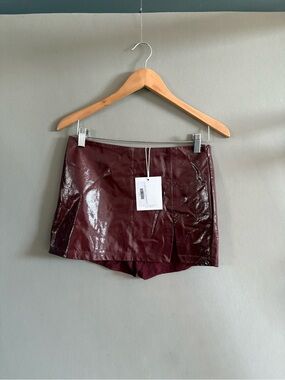NIA The Brand Moon Skort Vegan Leather Size Small Cherry Cola Short